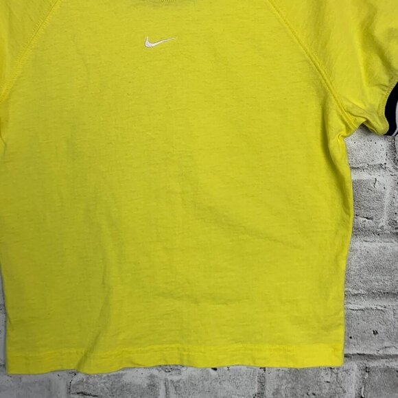 Nike Vintage 90s Centre Swoosh Yellow Short Sleeve Crewneck Cropped Tee - Picture 4 of 12
